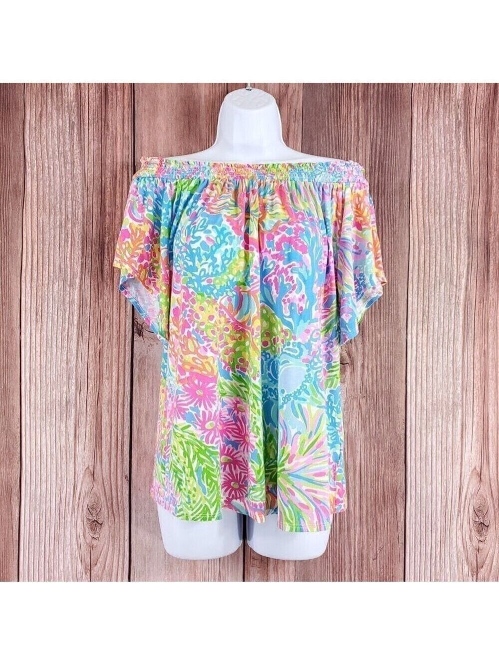 Lilly Pulitzer Almeria Womens Medium Lovers Coral Stretch Off the Shoulder Top